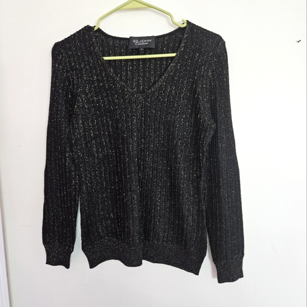 St. John Couture Long Sleeve Sparkle Rib Knit Top